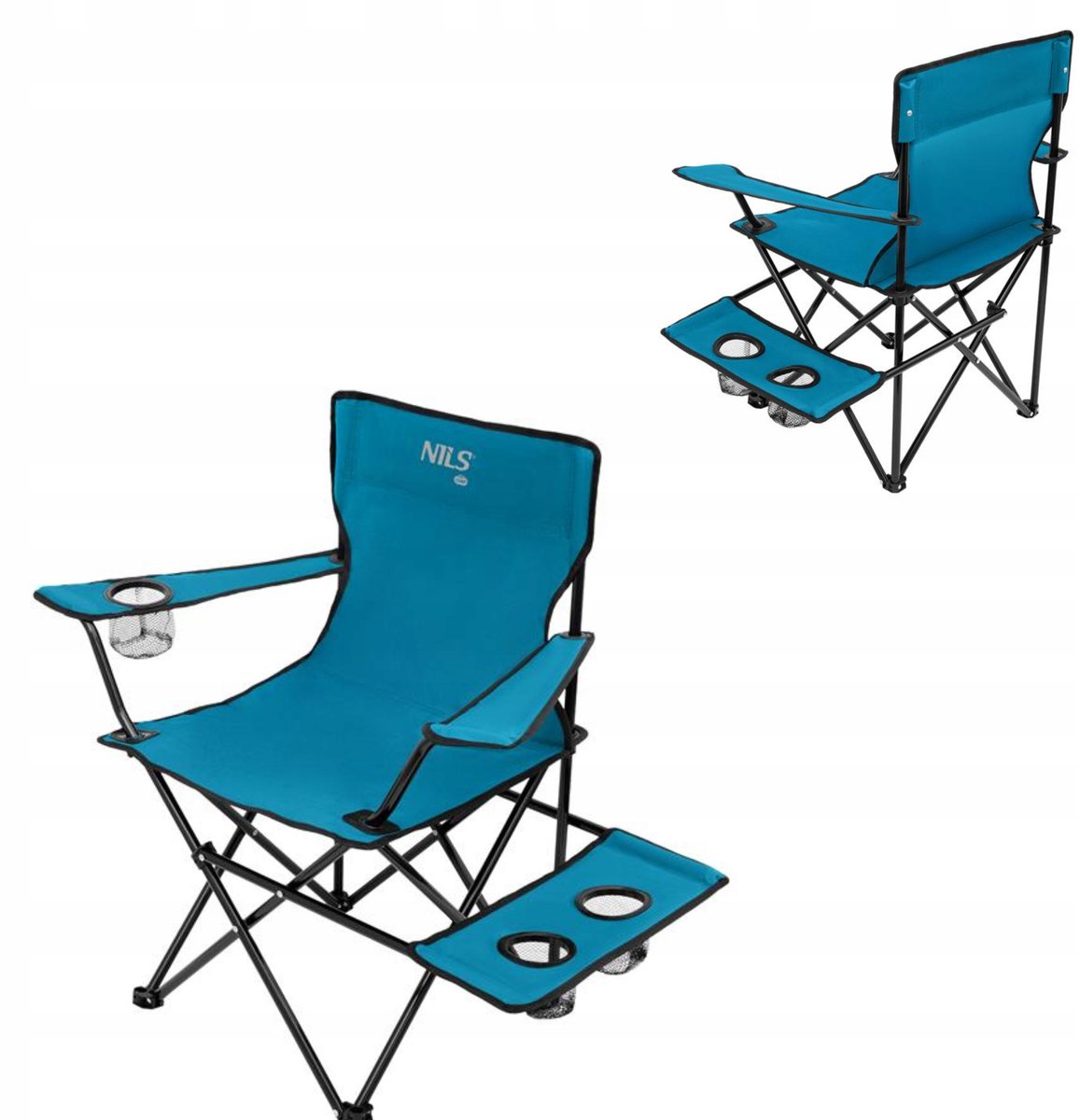 Nils Camp Campingstoel Blauw - Opvouwbaar met Tafel & Bekerhouder