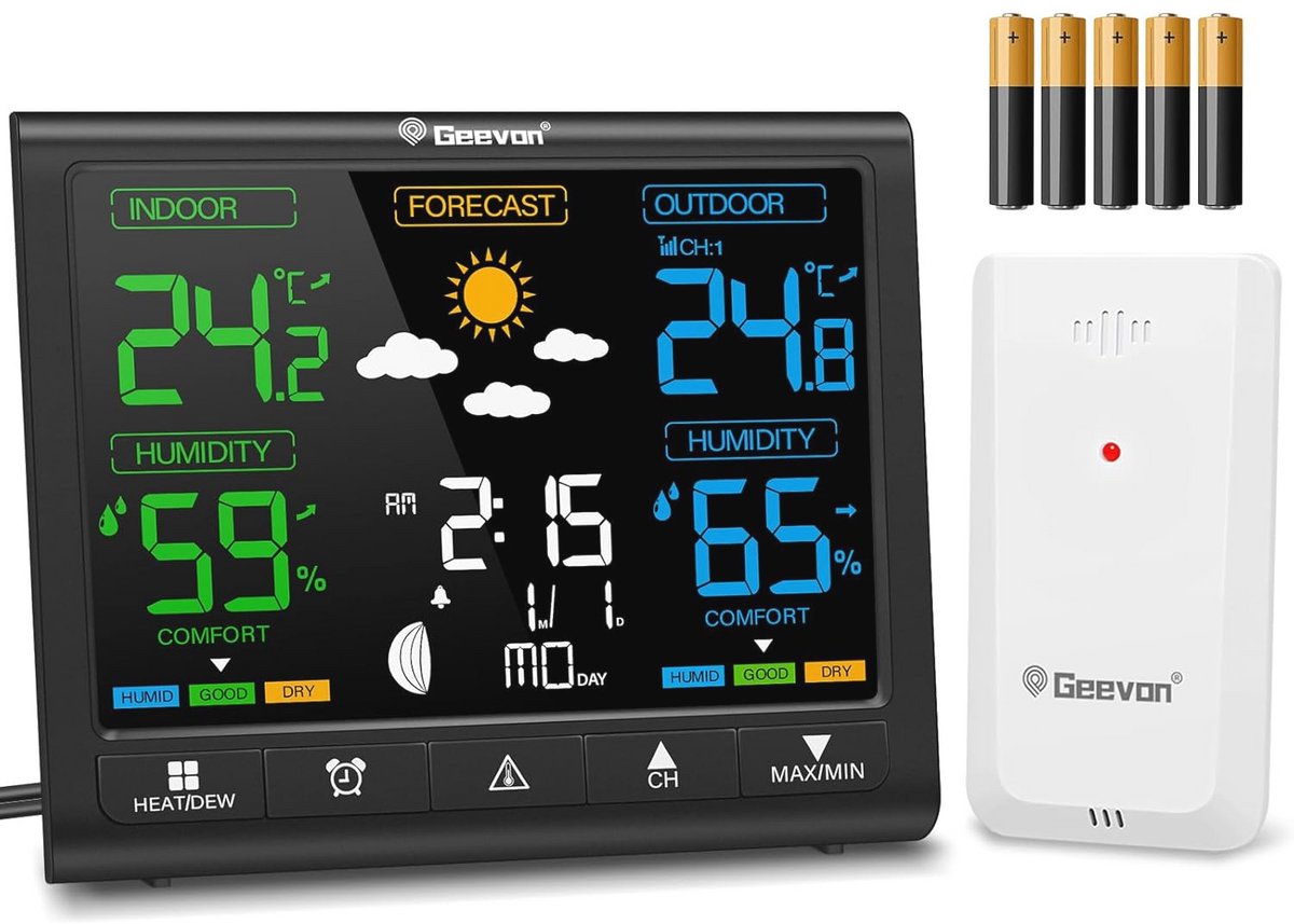 Weerstations met Buitensensor en LCD-display voor Nauwkeurige Weersgegevens - Handig en Hoogwaardige Leesbaarheid