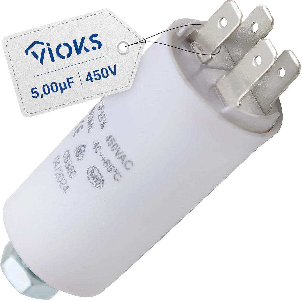 Universele motorcondensator 5µF 450V met AMP plug