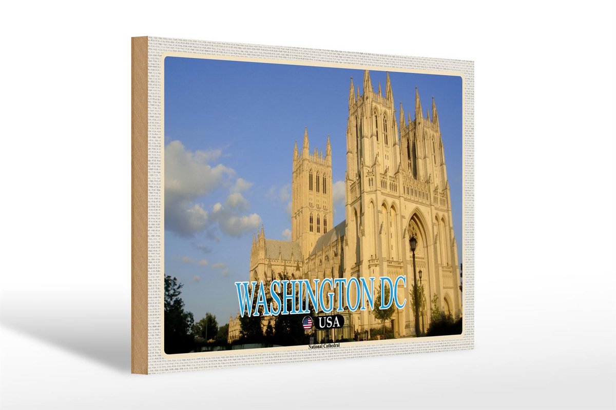 Femer Holzschild Reise 30x20cm Washington DC USA National Cathedral Deko