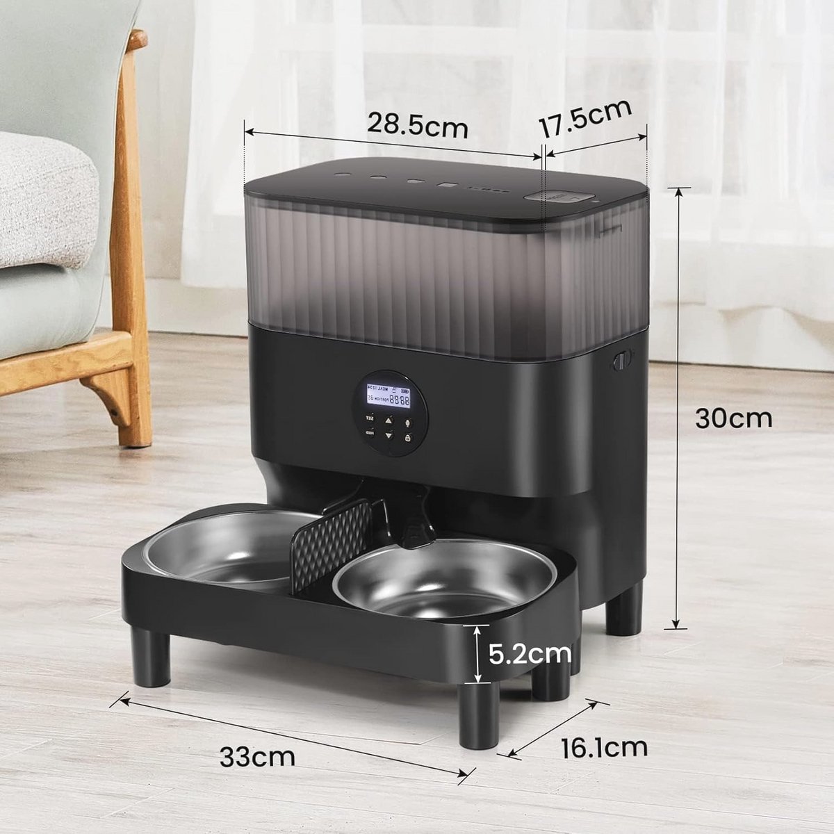 Voederautomaat Tijdgestuurd Kattenvoerautomaat 5L Zwart - afbeelding 2