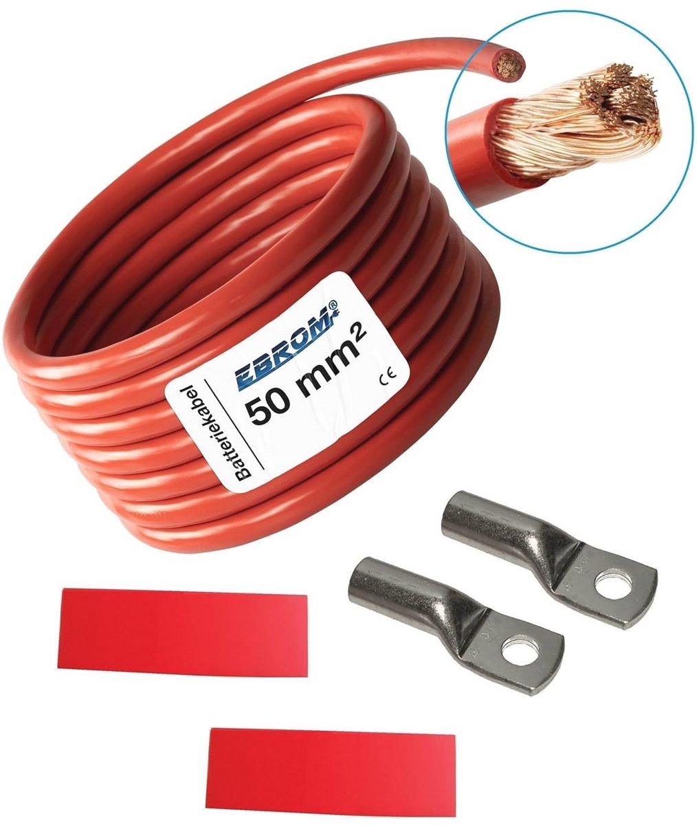 Batterijkabel DIY Set - 50 mm², Flexibele Kabel met Ringogen en Perskabelschoenen, Verkrijgbaar van 30 cm tot 10 meter