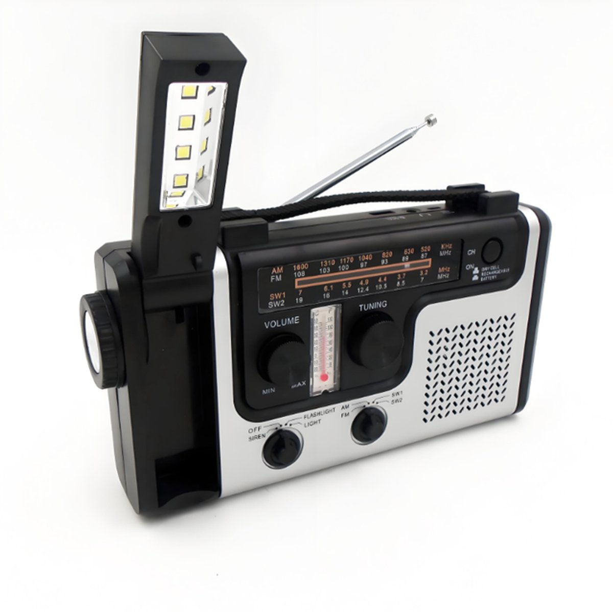 Noodradio voor rampenbestrijding - Noodradio - noodradio solar opwindbaar - Multifunctionele LED-leeslamp - 2000mah - Zilver/Zwart - ABS