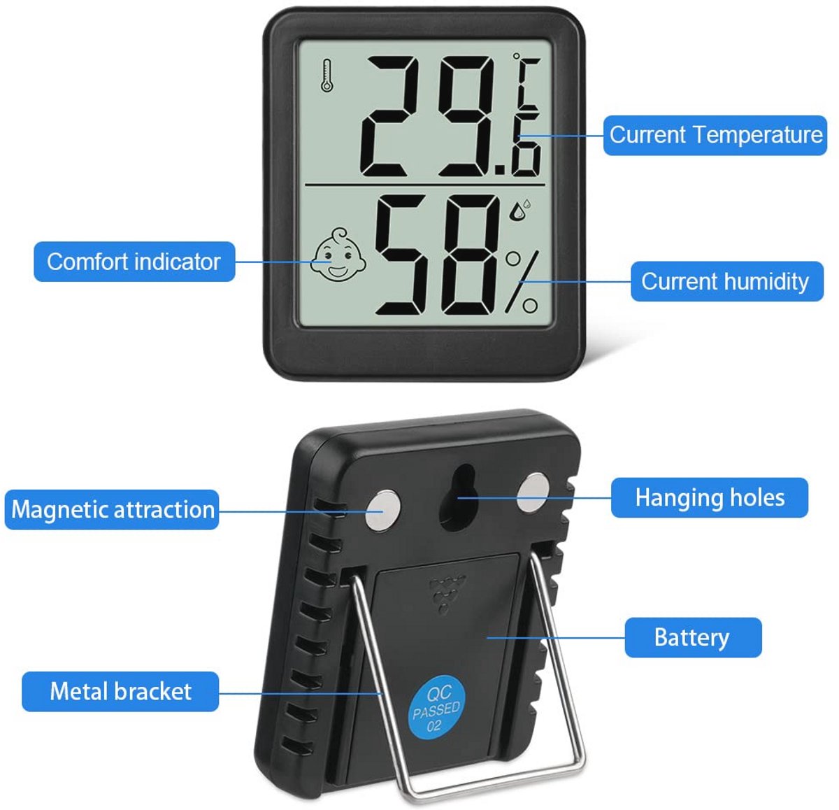 Mini LCD Thermometer en Hygrometer Set - Digitale Binnen Thermometers voor Babykamers, Woonkamers en Kantoor - Draadloze Luchtvochtigheidsmeters (3 Stuks) — cadeau in Cadeau-ideeën - foto 5