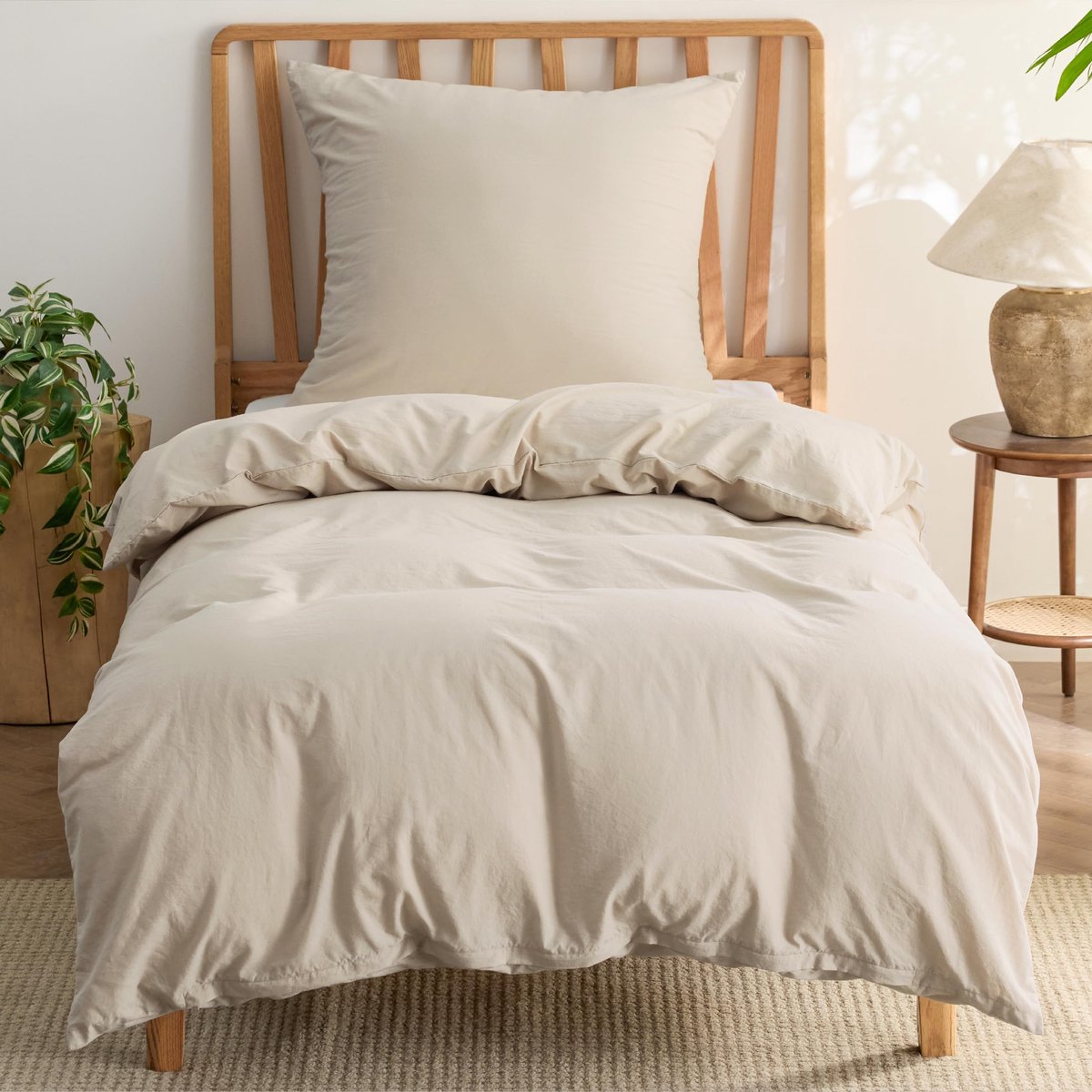Unyqoos Elegante katoenen beddengoedset met dekbedovertrek en kussensloop beige