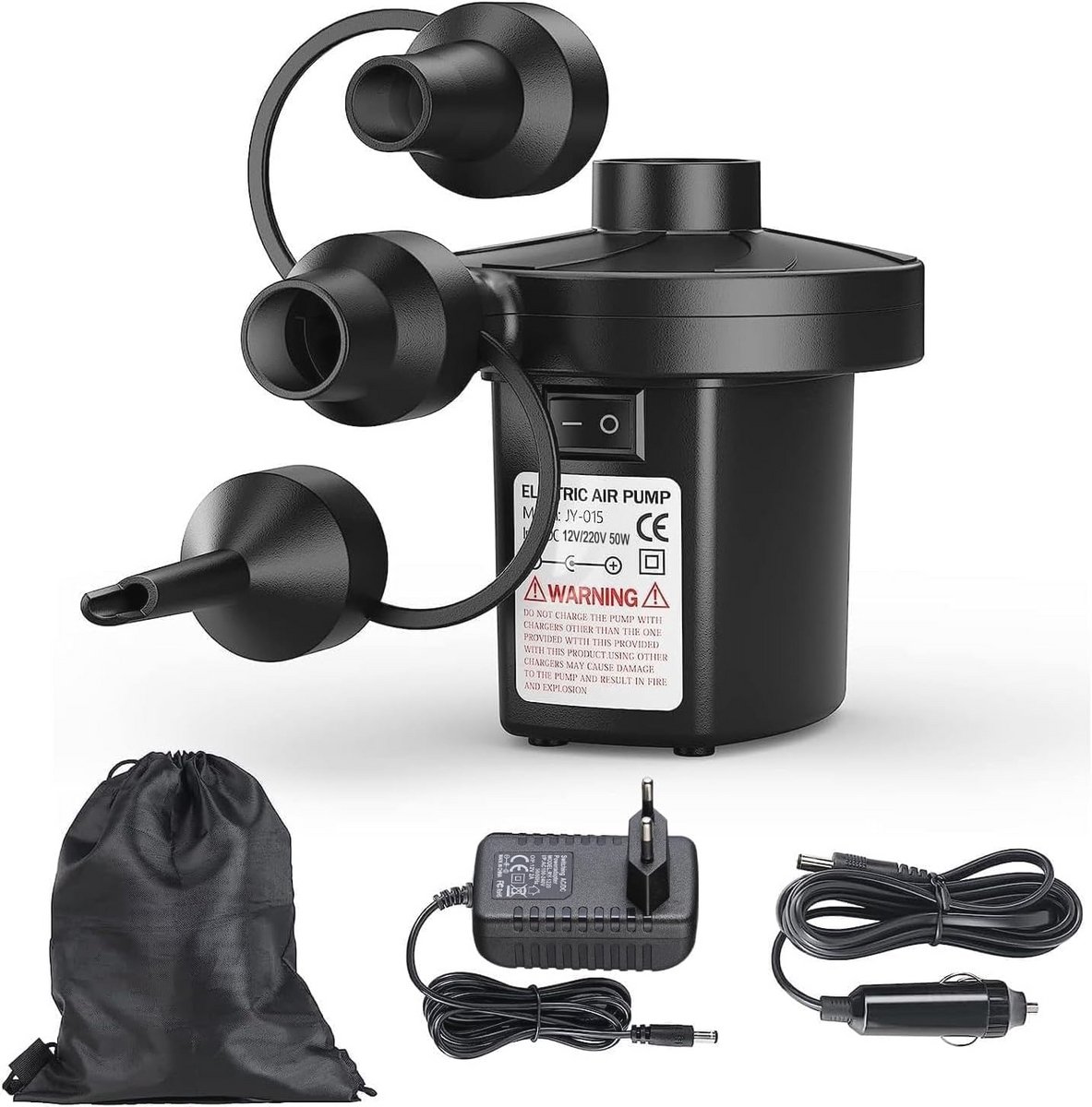 Elektrische luchtpomp voor outdoor-camping en opblaasbare producten met 3 nozzles