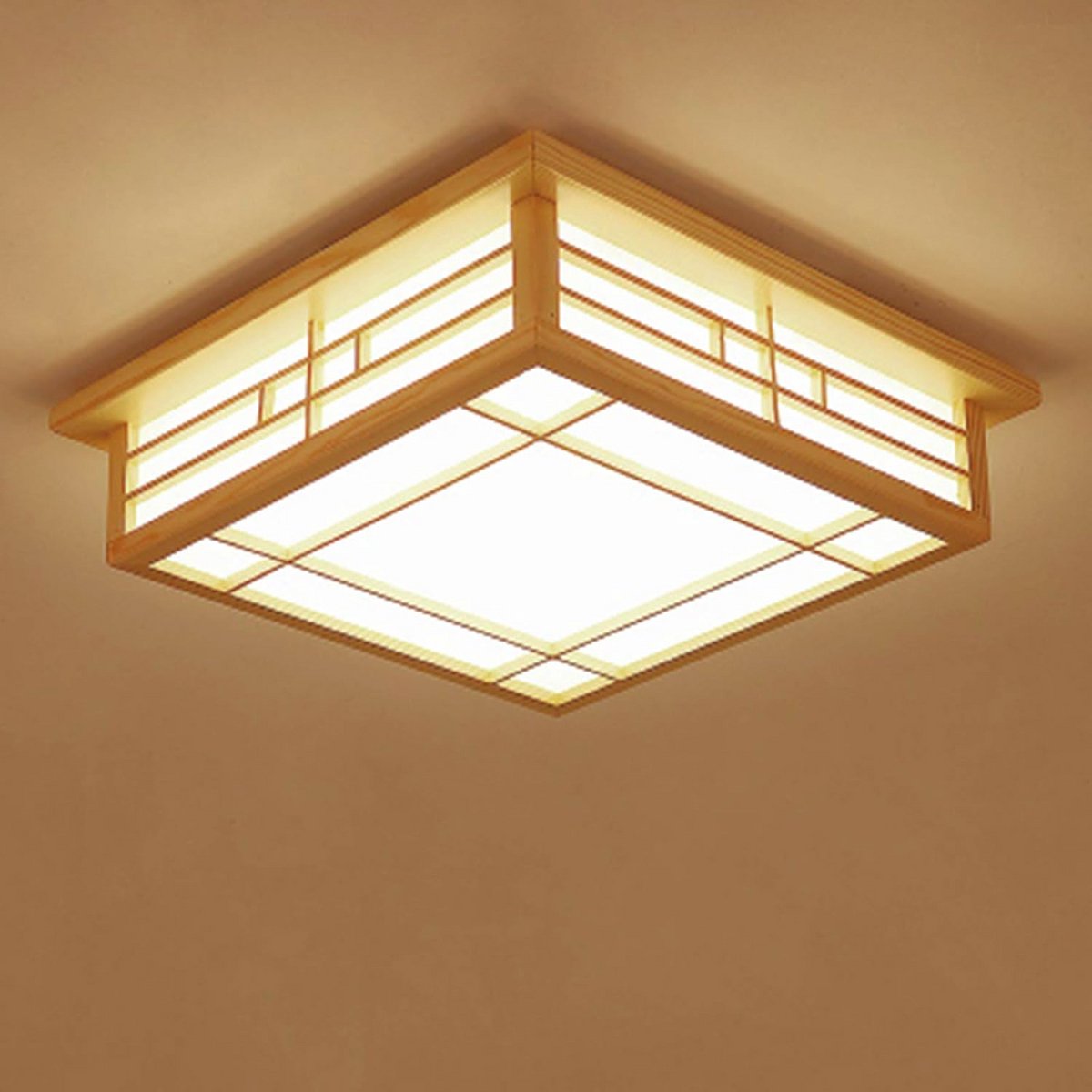 Japanse LED Plafondlamp van Massief Hout - Warme Verlichting voor Woonkamer en Slaapkamer