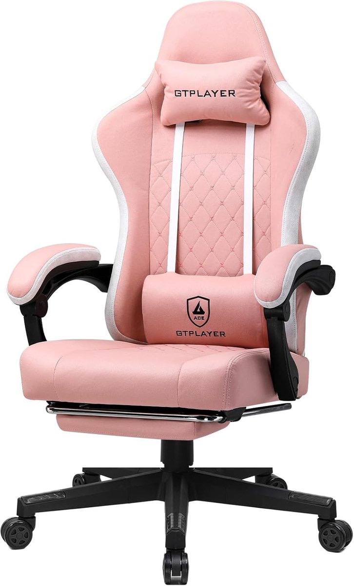GTPLAYER - Gamingstoel Ergonomisch - Met Veerzitkussen en Voetensteun - Roze