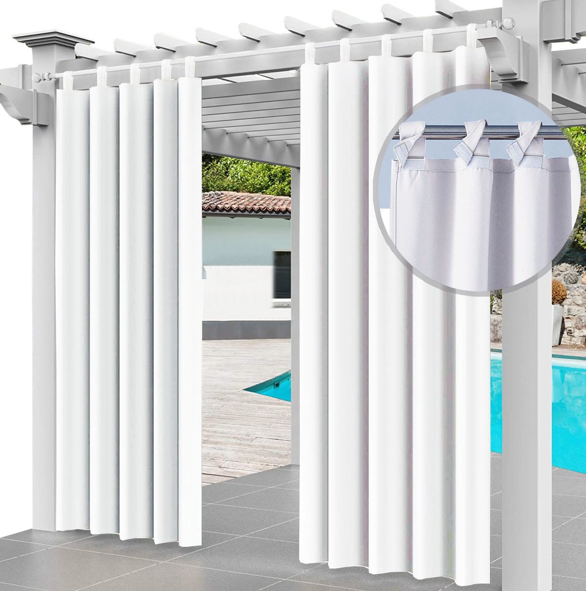 FEROCITY - Buitengordijnen - 220 x 155 cm - 1 Paneel - Terras Pergola Balkon Paviljoen Overkapping - Outdoor Gordijnen - Waterdicht - UV-bestendig - Privacy - Polyester - Wit