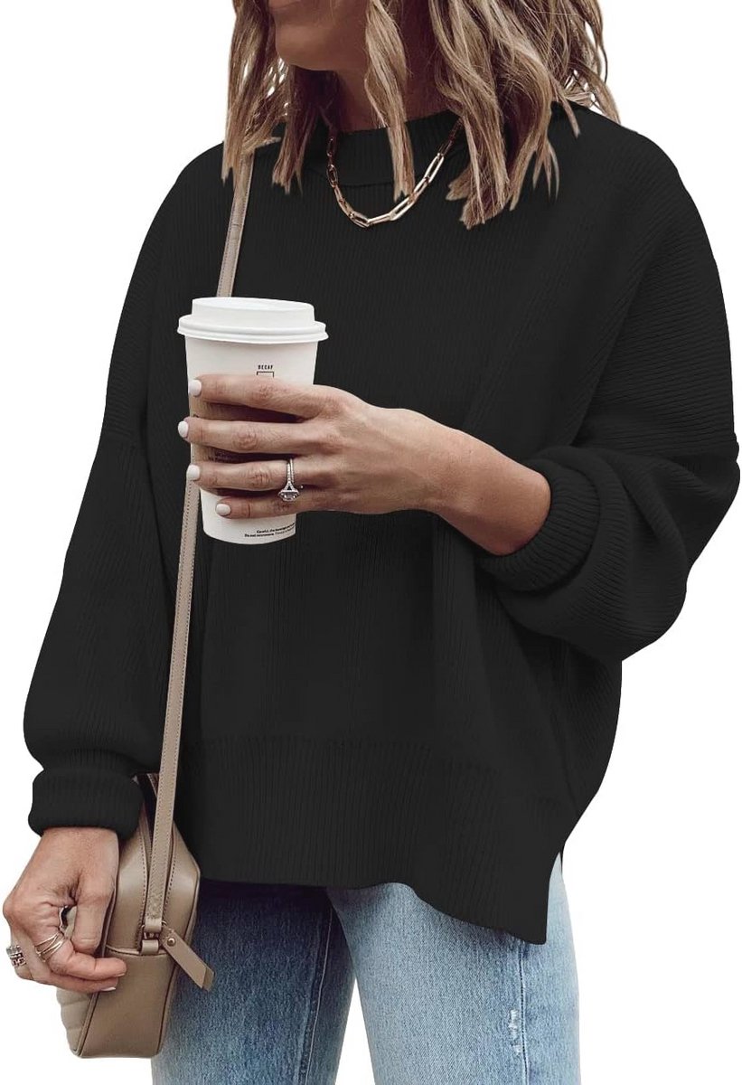 Dames Oversized Pullover Met Lange Mouwen - Ribbelgebreide Sweater Voor Herfst & Winter