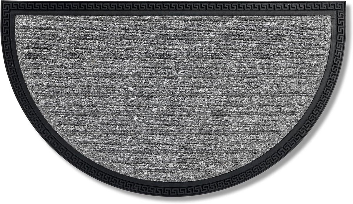 Halfronde deurmat buiten slijtvast 40 x 70 cm - vloerbedekking zilver