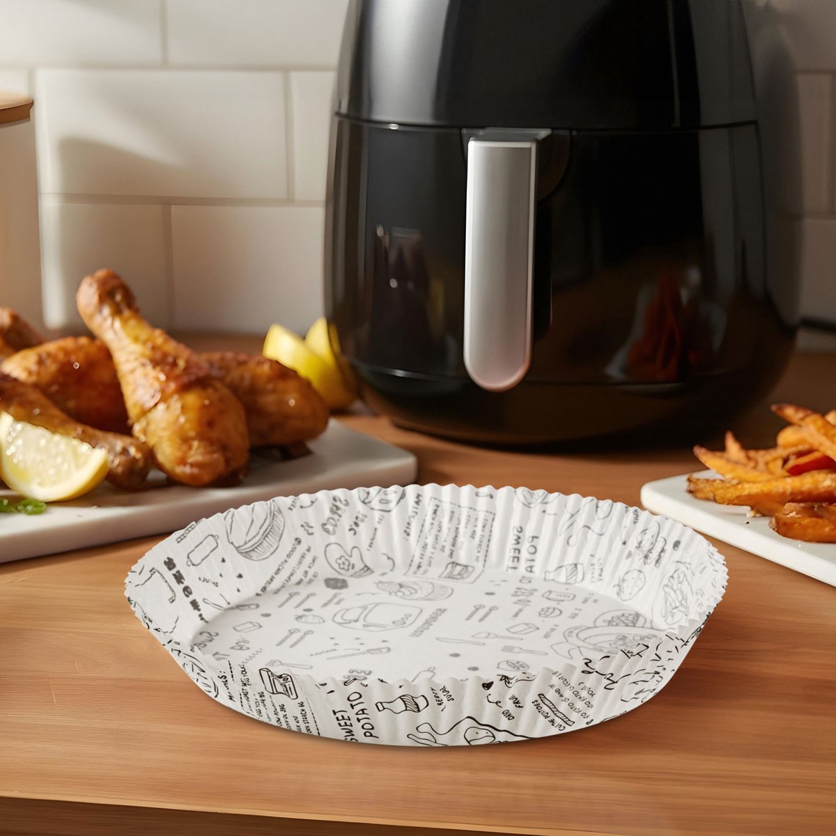 Airfryer Bakpapier Rond – Voor Olievrij Koken – Anti Aanbak Parchment Papier – Ø 20 Cm – 50 Stuks – Hittebestendig Tot 220 °C – Geschikt Voor Airfryer Oven En Magnetron – Wegwerp Gebruik [BW1033A]
