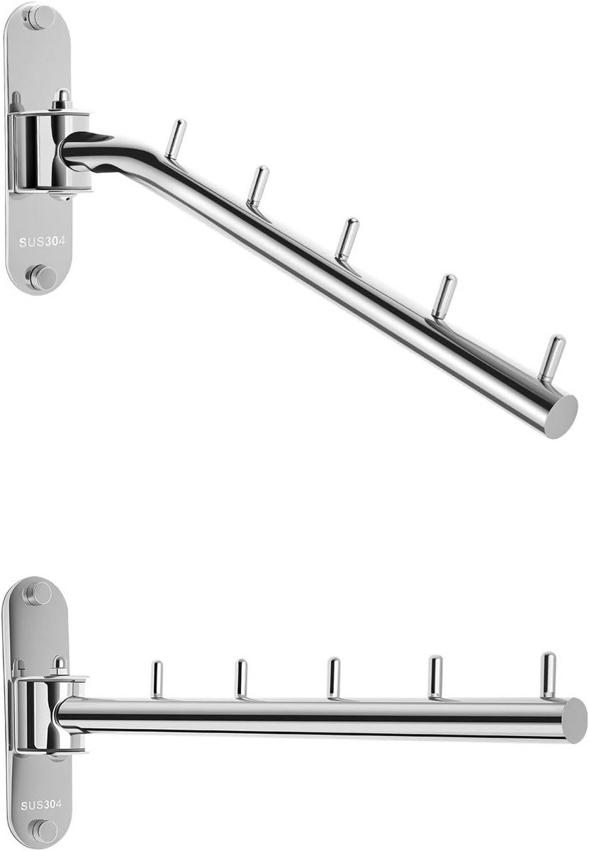Wandbeugel voor Kledinghouder - Roestvrij Staal - 180° Draaibaar - Ruimtebesparend - 5 Haakjes