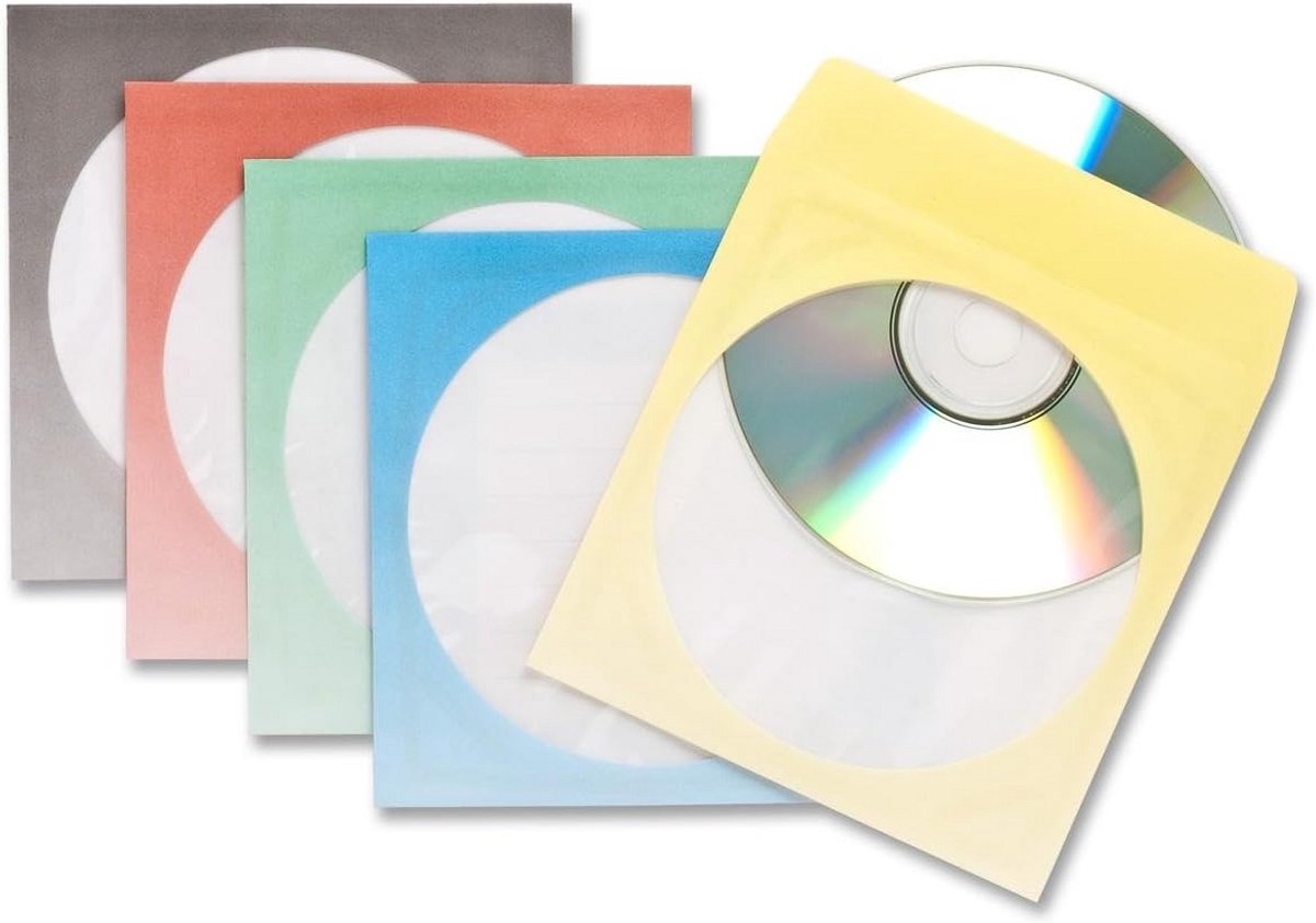 100 Stuks Gekleurde Papieren CD Hoezen met Venster - 126x126 mm Opslaghoezen