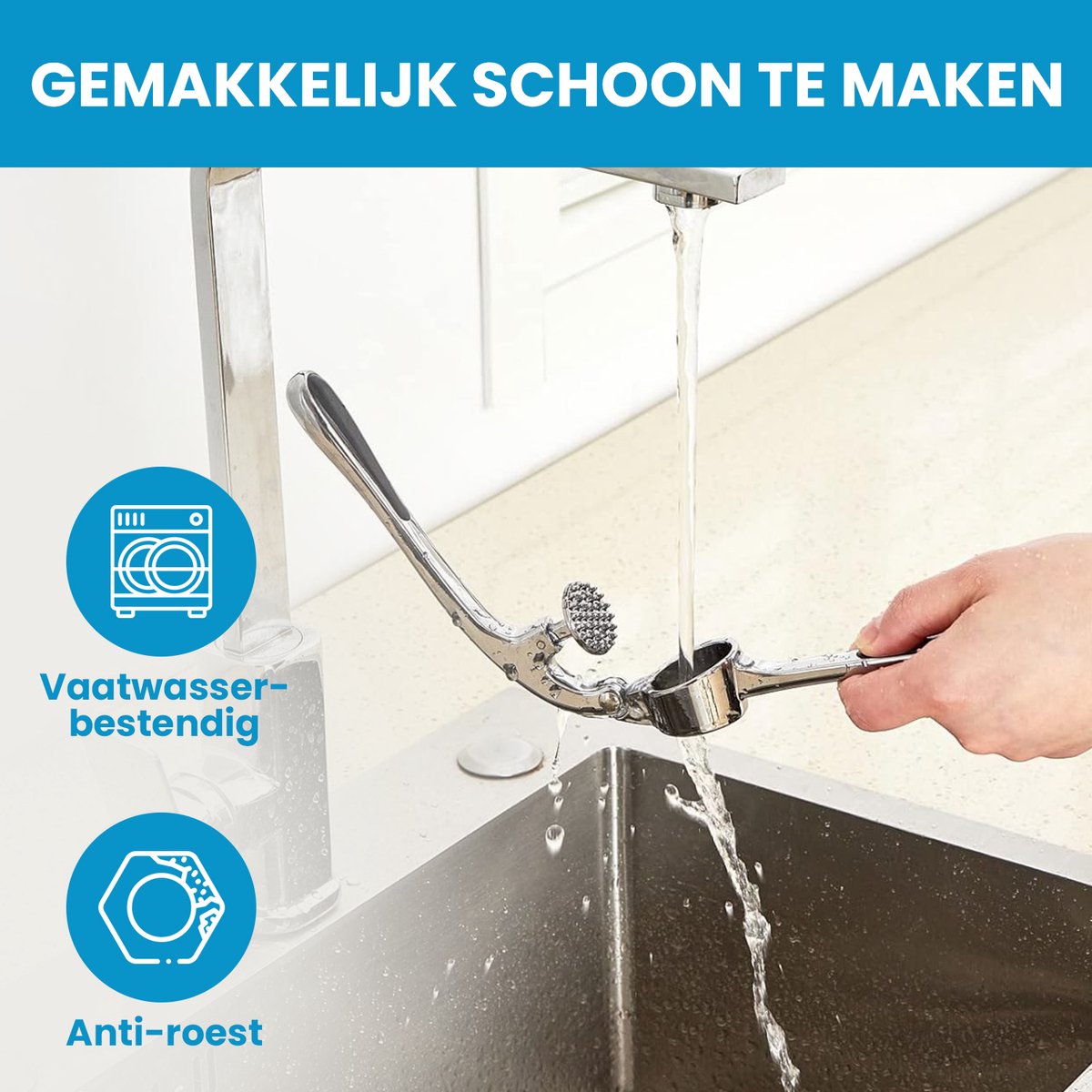Knoflookpers - Gemberpers - Lookpers - Vaatwasser bestendig - Roestvrij - Zilver — afbeelding 7