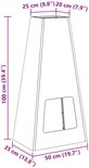 Schematische weergave met afmetingen: hoogte 100 cm, breedte 50 cm, diepte 35 cm, top 20 x 25 cm.