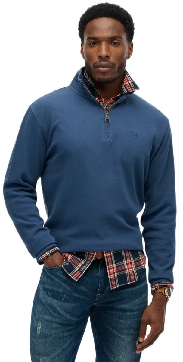 Superdry Rib Half Rits Trui XL Man Marineblauw