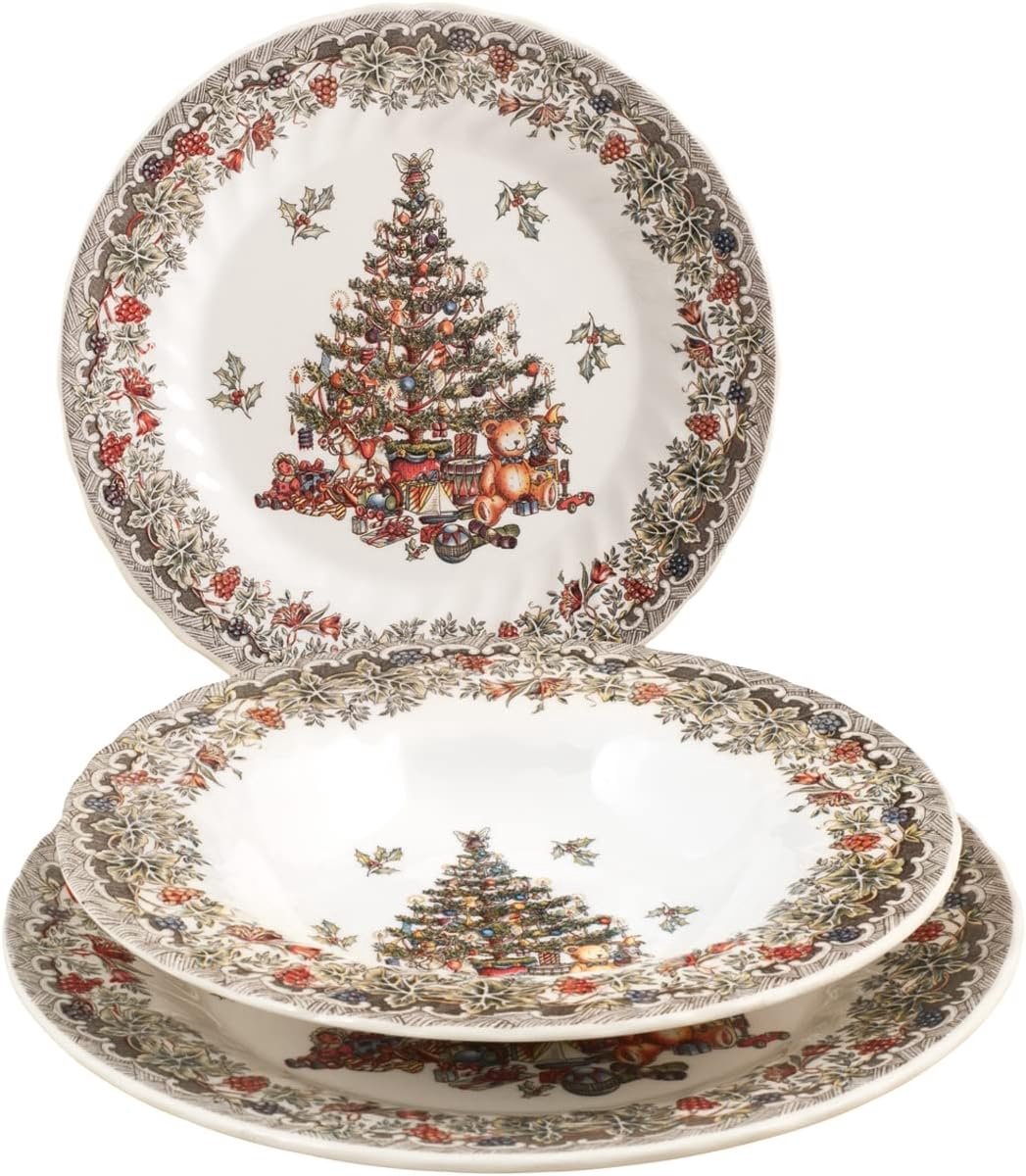 Feestelijke 18-delige Servies Set van Steengoed voor Kerstmis