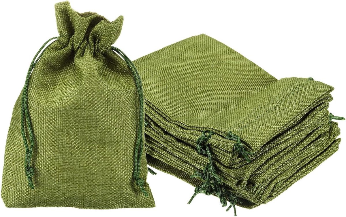 Allecta - Jute Cadeauzakjes Met Trekkoord 25 stuks - 13 x 18 cm - Geschikt voor bruiloft, verjaardag, Kerstmis - Groen