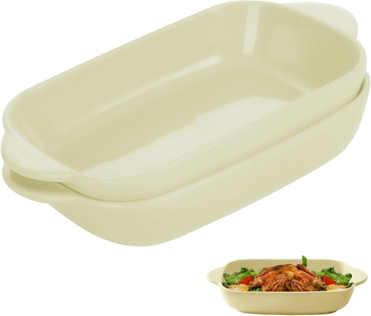 Set van 2 kleurrijke keramische ovenschaal voor lasagne en bakken