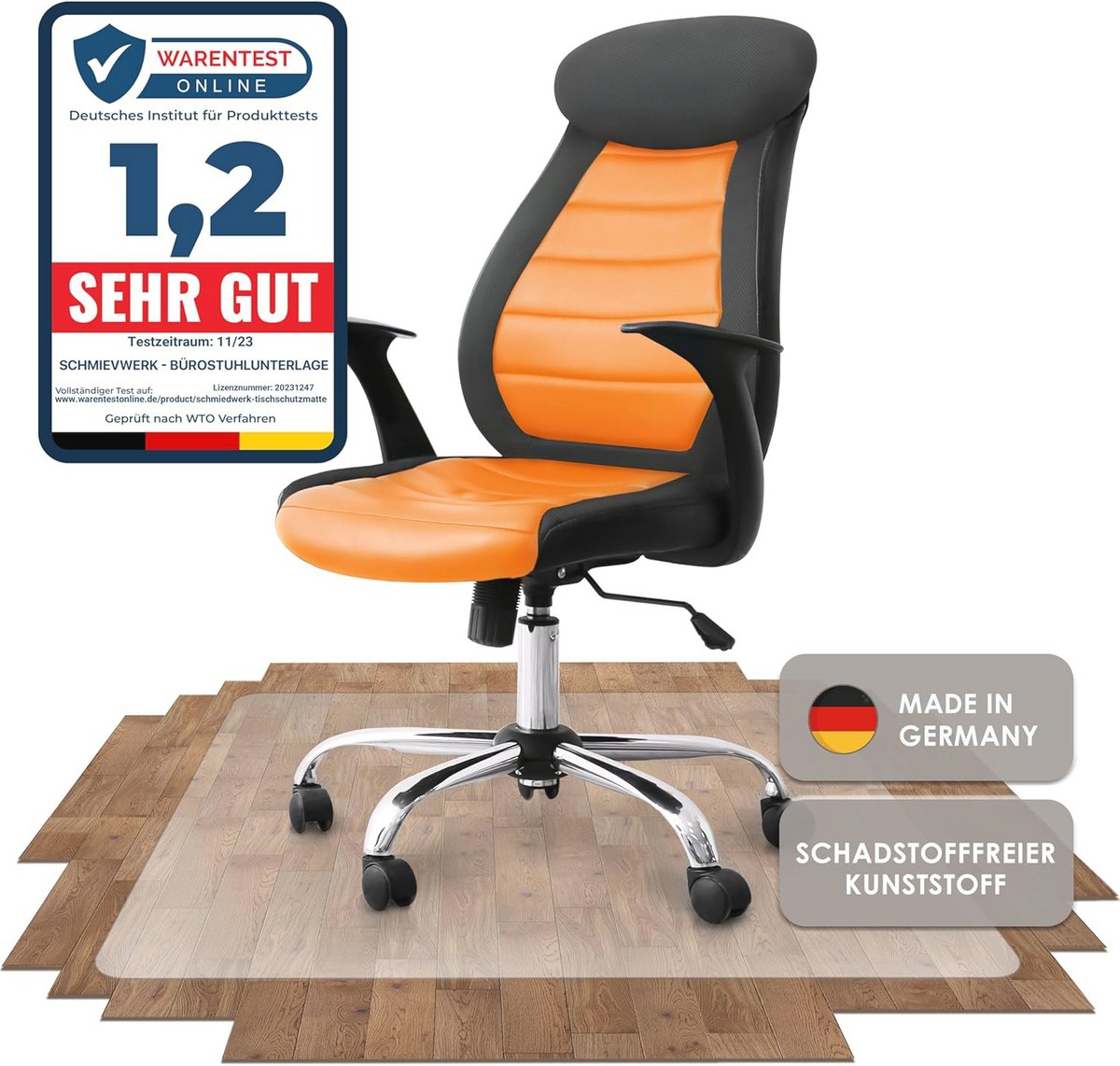 Vloerbeschermingsmat voor bureaustoelen - robuuste en antislip onderlegger voor harde vloeren - eenvoudig te reinigen, verschillende maten