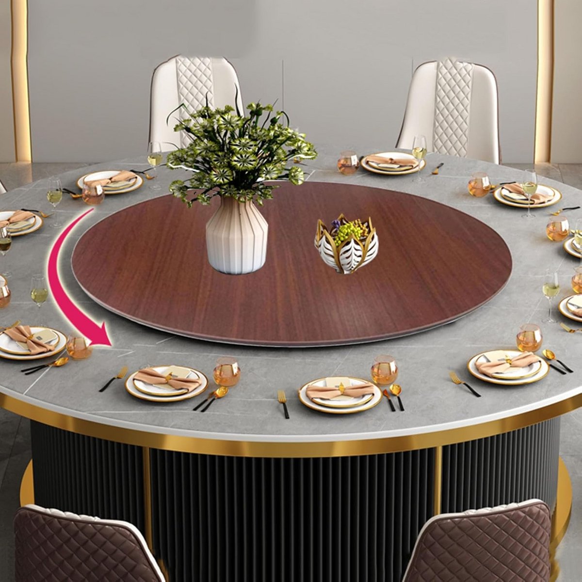 Ronde Houten Draaiplateau voor Eettafel - 360° Draaiend Serveerblad