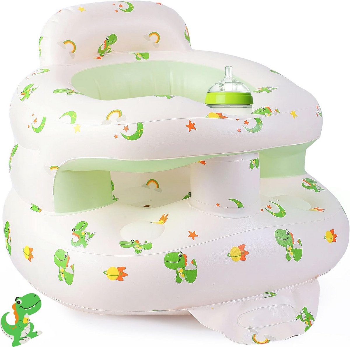 Opblaasbaar Babyzitje Dinosaurus voor Baby's van 3-36 Maanden met Vangrail