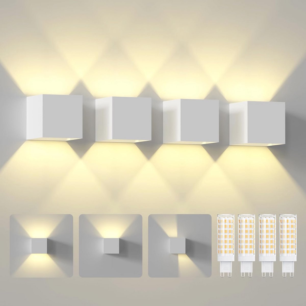 LED Wandlamp voor Binnen en Buiten met Instelbare Lichtstraal - 7W, IP65 Waterdicht, Warmwit (3000K) - Set van 4