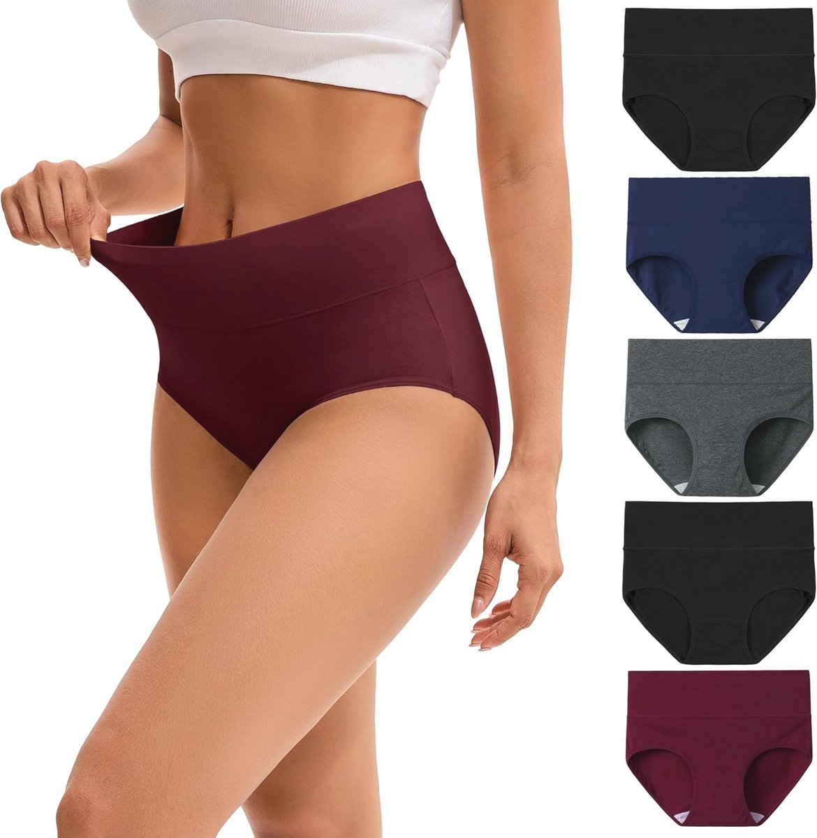 Dames Katoenen Stretch Slips Hoge Taille Ondergoed Pakket van 5
