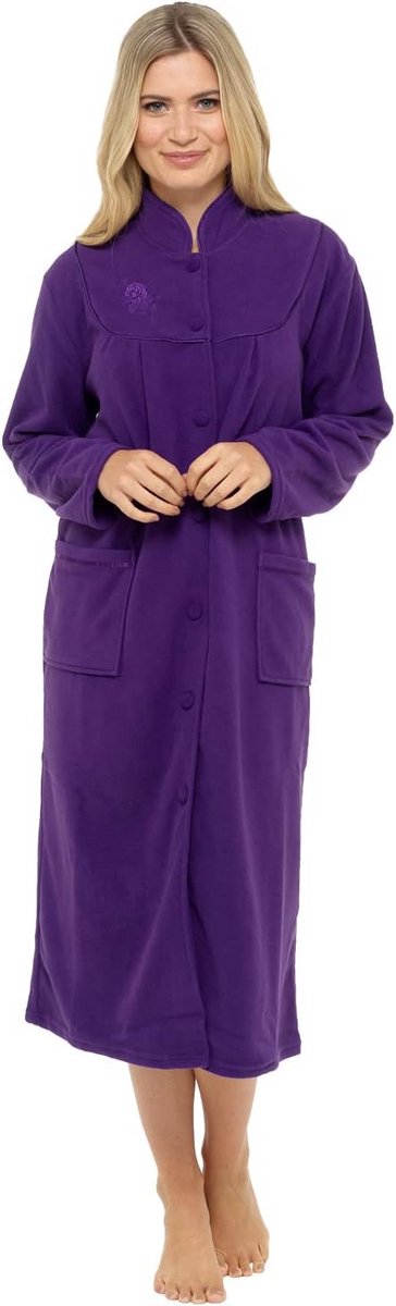 Dames Badjas Fleece Lang Met Knoopsluiting en Zakken