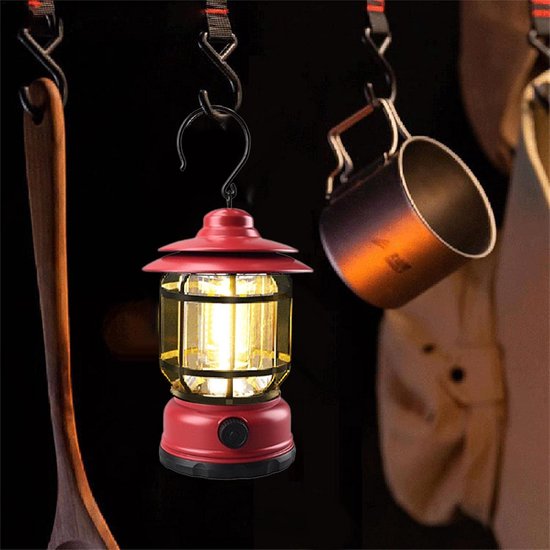Noodpakket - Noodverlichting - Oplaadbare Kampeerlantaarn - Retro LED Verlichting - Roterende Dimmers - Draagb are Hangende Tentlamp - COB Helderheid - Noodgevallen - Draagbare - Perfect voor Kamperen - Wandelen - Stroomuitval - Kado - Rood — afbeelding 3