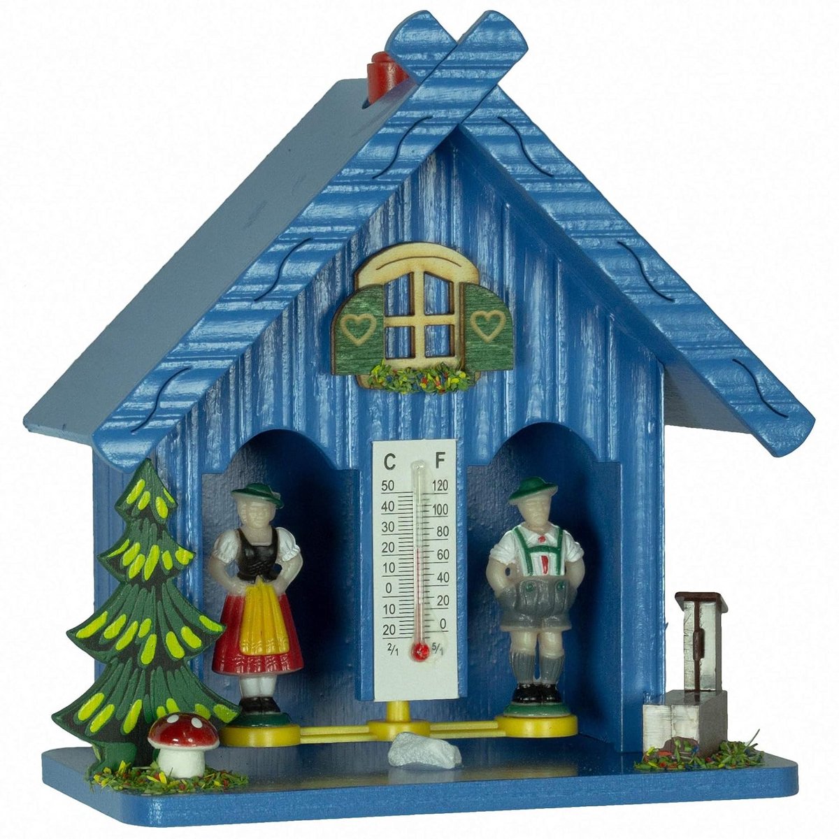 Houten Weerhuis met Thermometer in Blauw