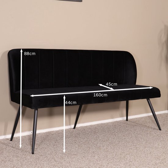 Banc de salle à manger 160cm Banc Sally en velours noir