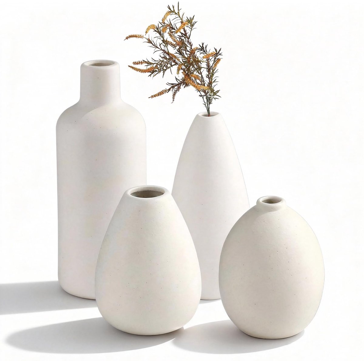 Unyqoos Set van Vier Witte Keramische Vazen voor Creatieve Woondecoratie, 19.5cm, 4 stucks