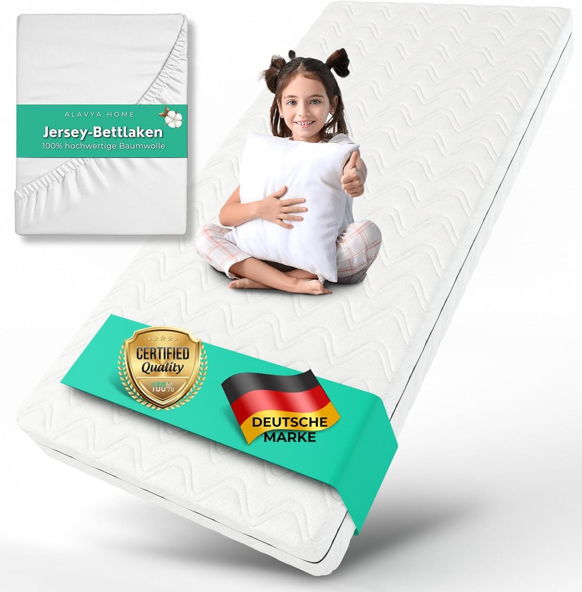 Koudschuim Babymatras 70x140 cm met Molton - CertiPUR Gecertificeerd en Wasbare Tijk