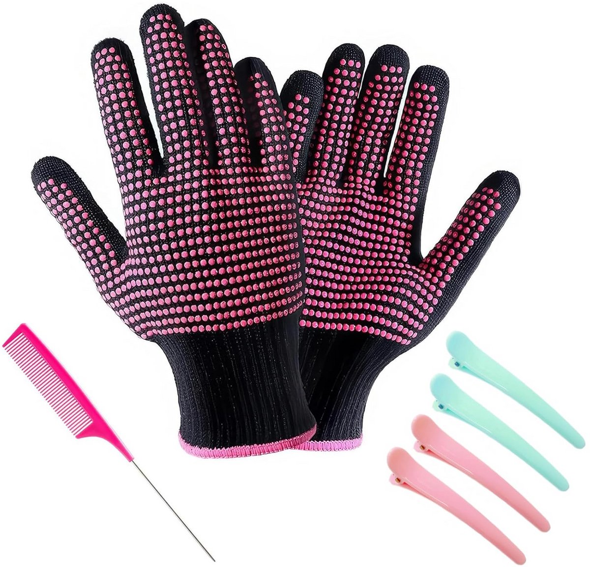 Hittebestendige Handschoenen voor Krultang & Stijltang – Antislip Haarstyling + Clips en Kam
