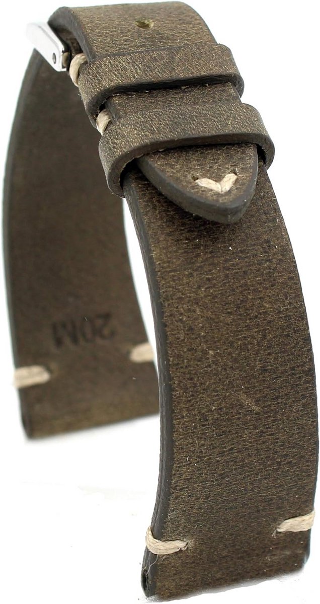 Handgemaakt Vintage Leer Horlogeband 20mm Mosgroen - Robuust en Flexibel