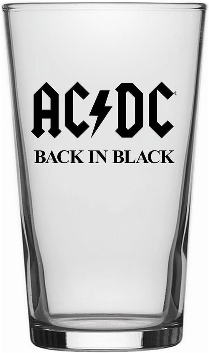 Bierglas 0,5L met Back in Black Rockband Print - Transparant Glas