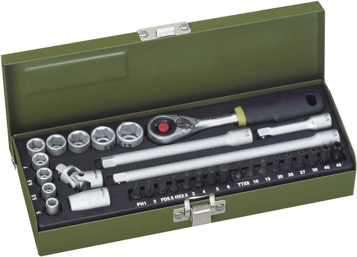 32-delige Fijnmechanica Set met Compacte Ratel 1/4" en Magnetische Inzet | Gereedschapskist Set