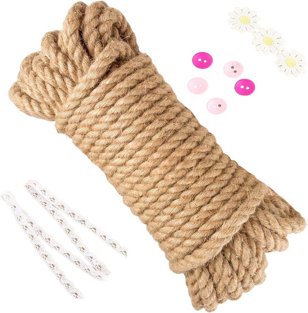 Sterk Jute Touw 10 mm x 20 m Natuurlijk Hennep Koord voor Tuin en Knutselen