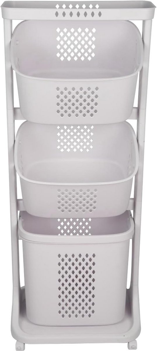 Wasmand met 3 afneembare niveaus en wielen - 44x33x110 cm