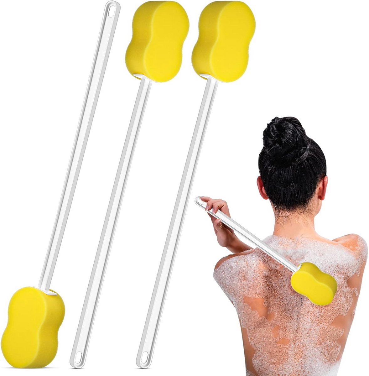 3x Doucheborstel Lange Steel 50cm - Rugschrobber en Voetborstel voor Douchen en Baden
