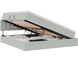 vidaXL - Opbergbed - met - LED - met - matras - Lichtgrijs - 160 - x - 200 - cm - Fluweel