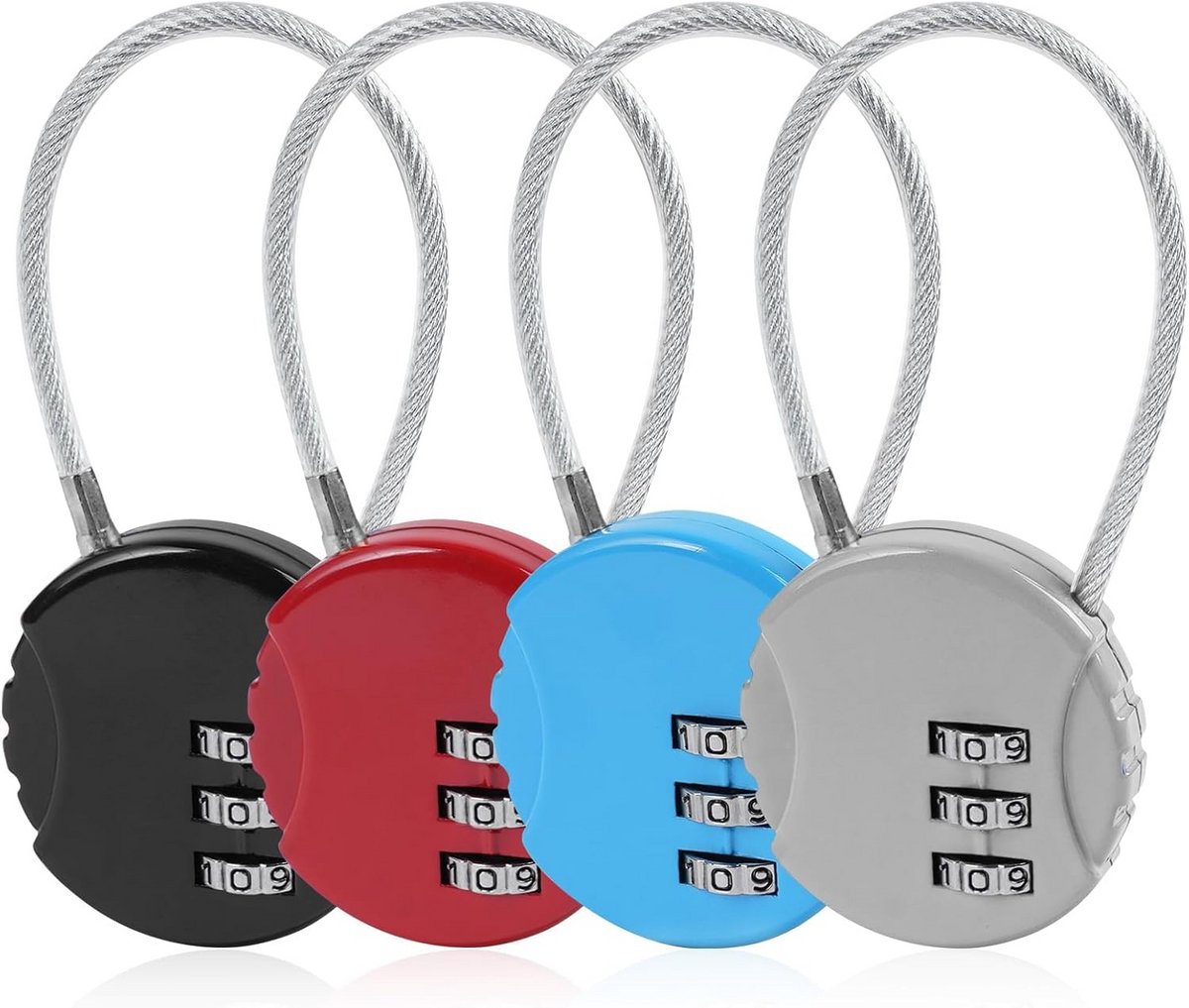 4 stuks Combinatiesloten met 3 Cijfers - Bagageslot voor Kast, Kluisje, Poort en Omheining - Assorti Kleuren