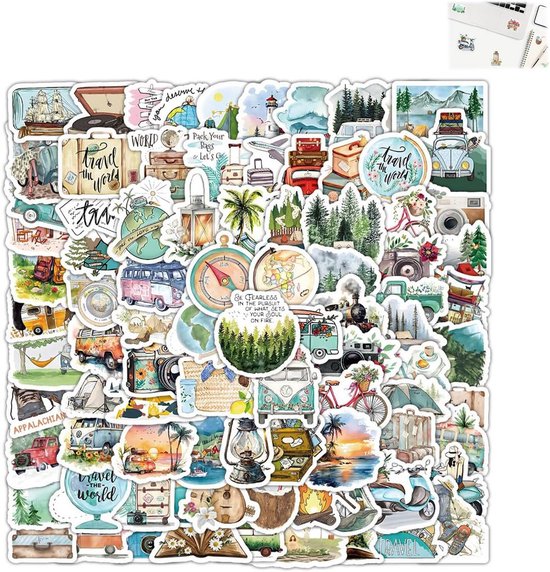 100 Ensemble d'Autocollants Vinyle Étanche pour Valise, Ordinateur Portable, Skateboard et Bagages - Idéal pour les Voyages et les Adolescents