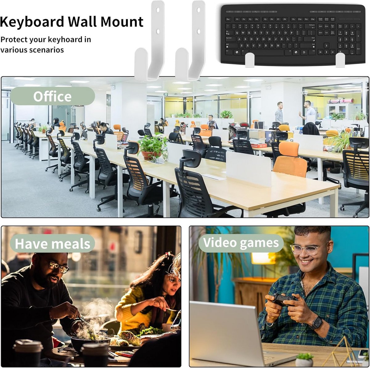 8 Stuks Universele Metalen Wandhouders voor Toetsenbord, Tablet, Router en Gaming Accessoires thumbnail 6