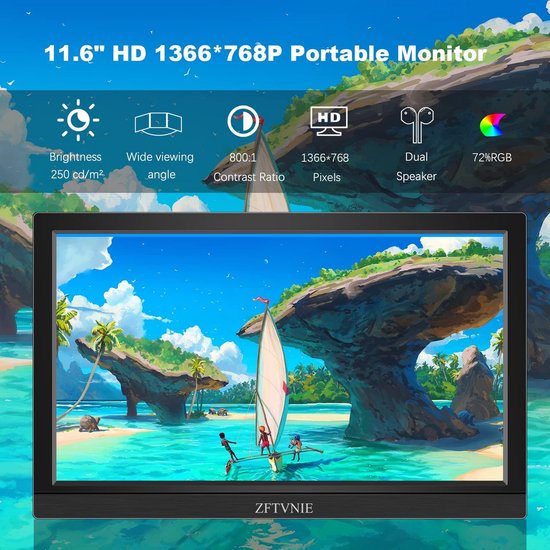 Draagbare Monitor 11.6 Inch HD Extern Scherm voor Laptop PC PS4 PS5 Switch — afbeelding 3