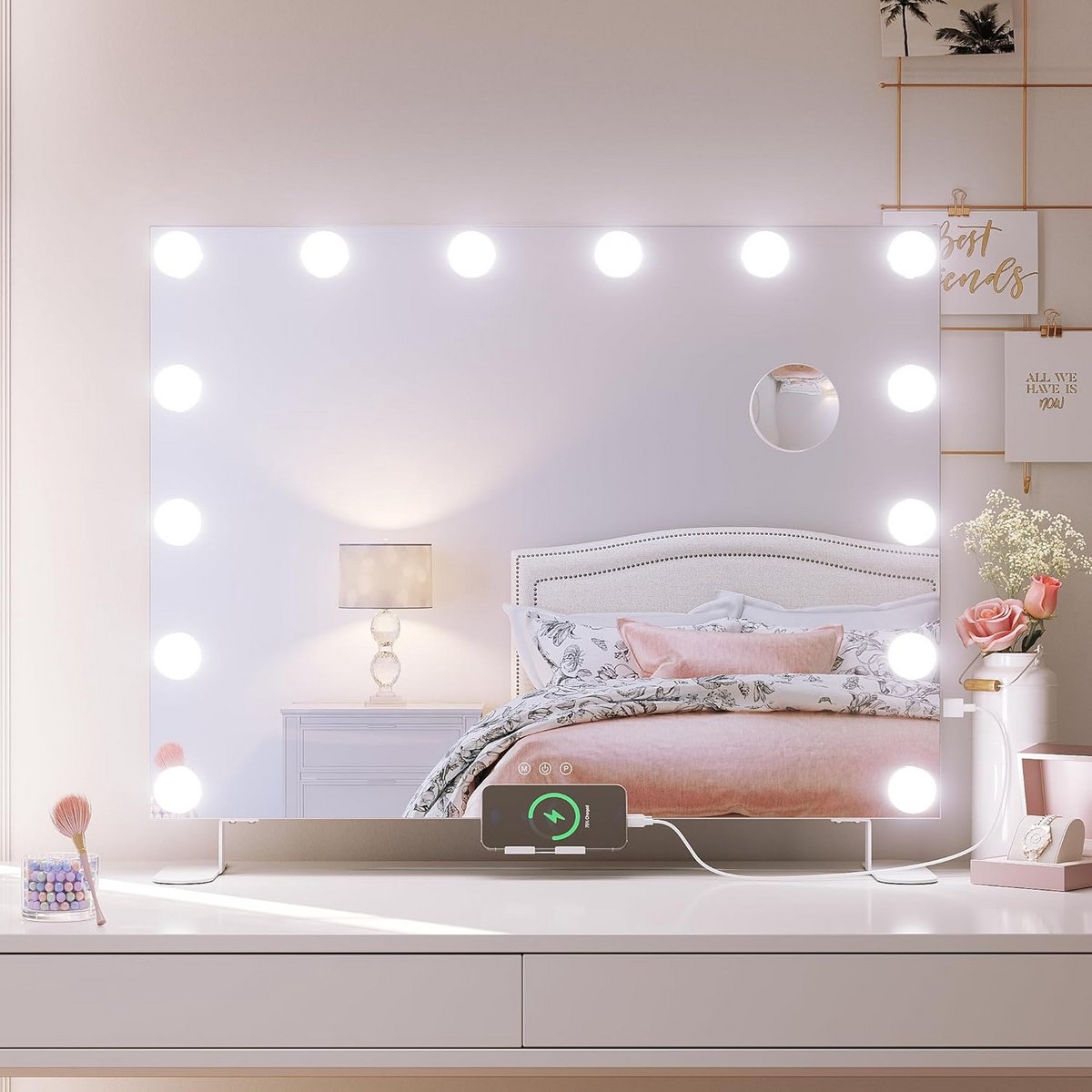 Hollywood Make-upspiegel met 14 LED Verlichting en 3 Kleurtemperaturen, 80x60 cm