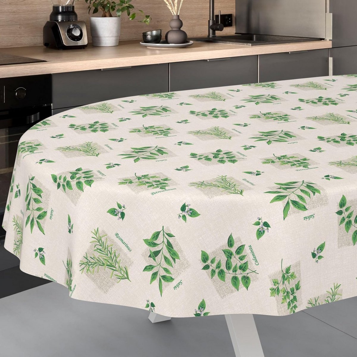 Waterafstotend Tafelkleed Ovaal 240x140 cm - Afwasbaar Tafelzeil met Kruidenprint