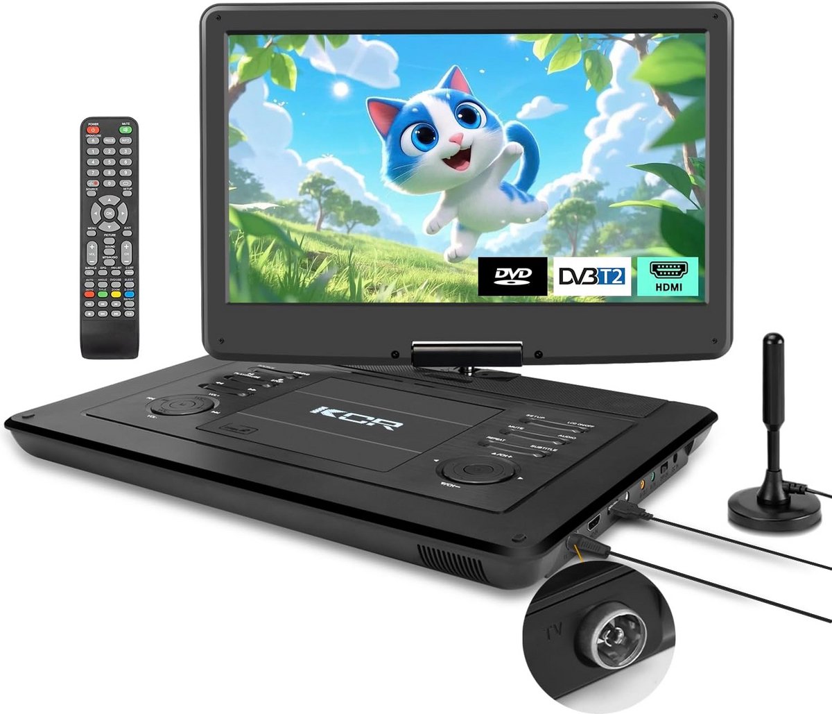 Draagbare DVD-speler 15,6 inch met DVB-T2 voor Kinderen en Auto